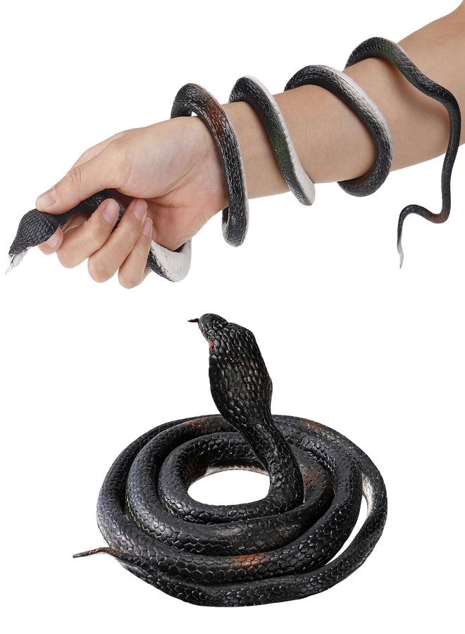 Bigmeta Halloween Fake Snake Toy - 47in Large Rubber Snakes Realistic Keep Birds Away, Toy Snakes That Look Super Real, Scary Black Snake Prank Props for Party Decoration Gifts, 2 Pcs - Image 1